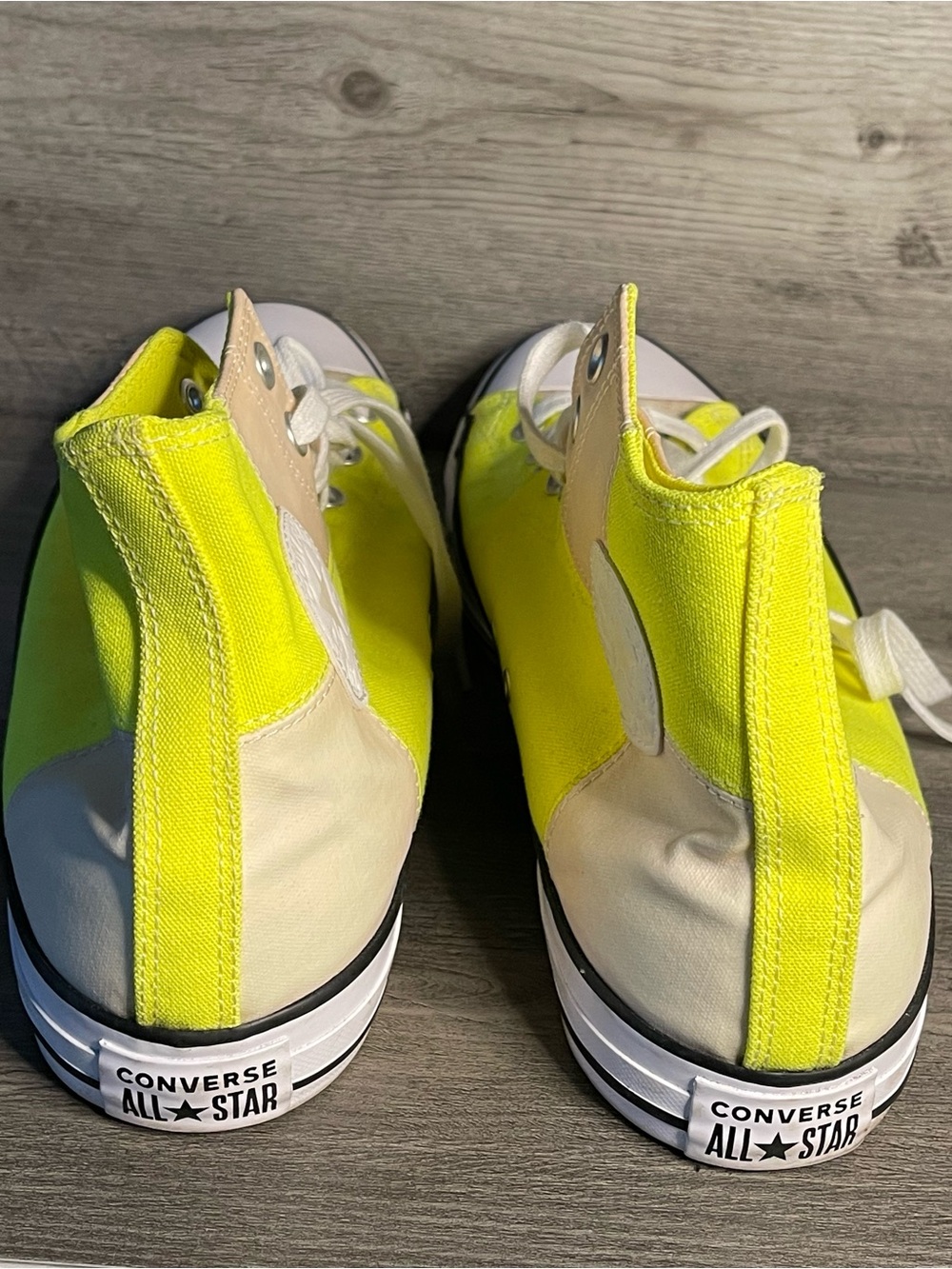 Converse High Top Sneakers in Neon Yellow and Cream - Picture 8 of 16